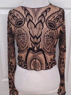 Velvet Burnout & Mesh Crop Top